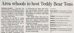 This image shows a snippet of the Teddy Bear Teas article in the Brattleboro Reformer.