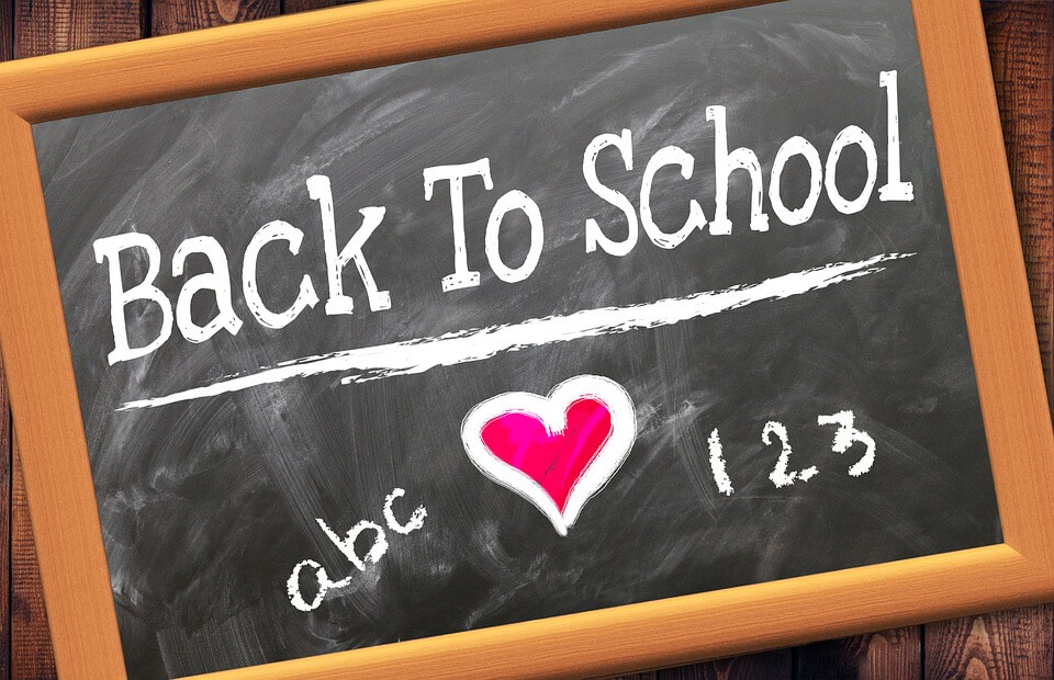 A chalkboard that reads "Back to School"