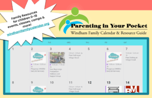 A flyer that reads: Family Resources for children 0-18. Events, classes, camps and more!