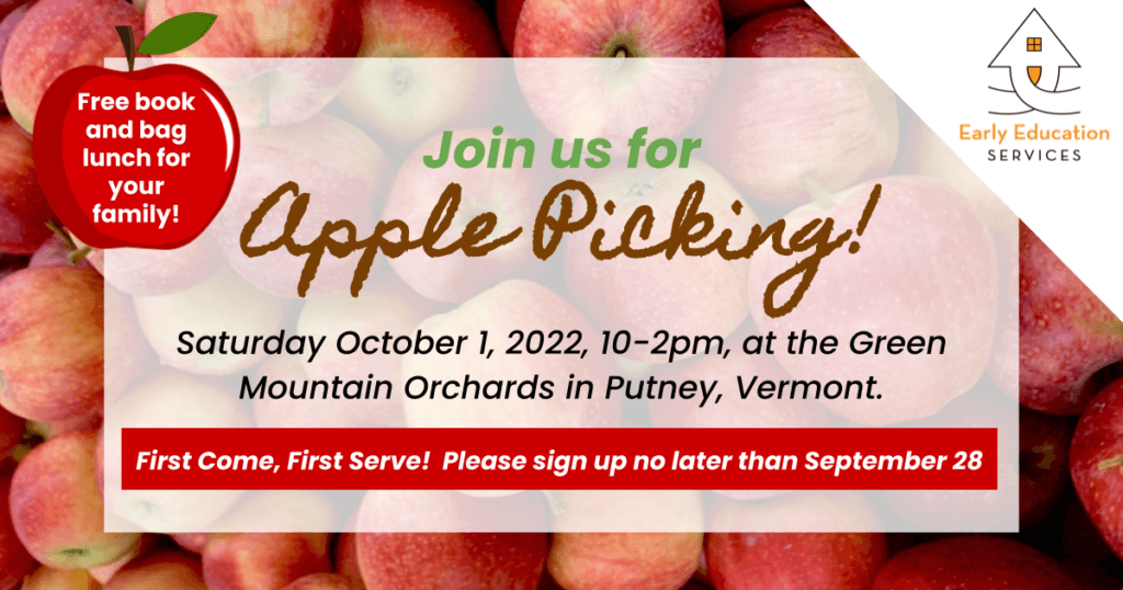 Flyer for an apple picking event at the Green Mountain Orchards